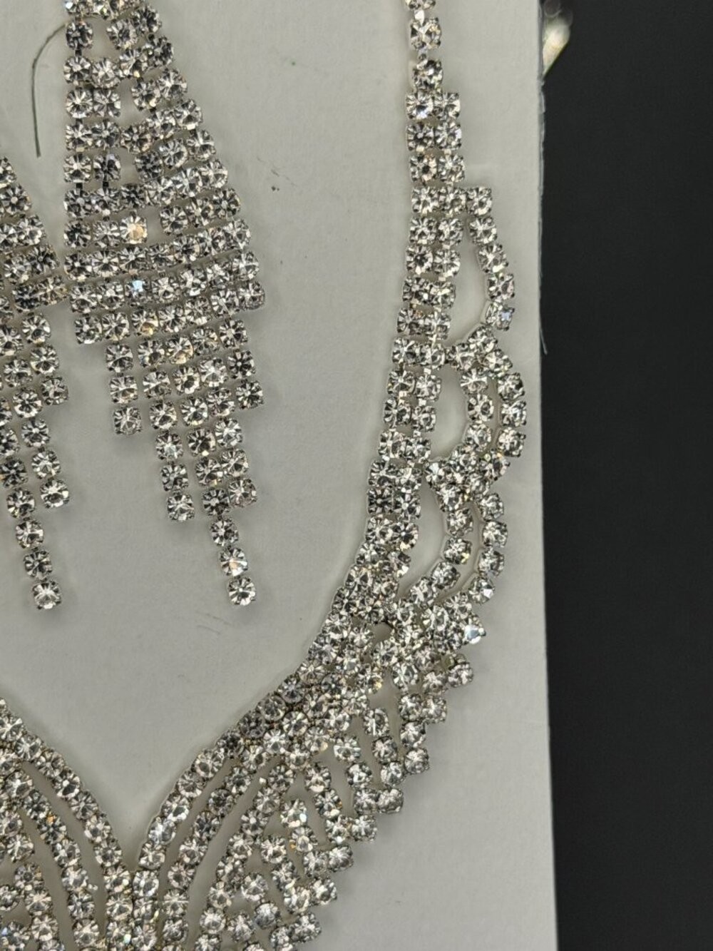 Christina Collection Silver Tone Rhinestone Fringe Statement Necklace & Earrings