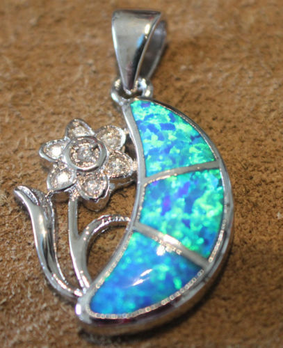 lab fire opal Cz necklace pendant gems silver plate jewelry modern Flower Vase