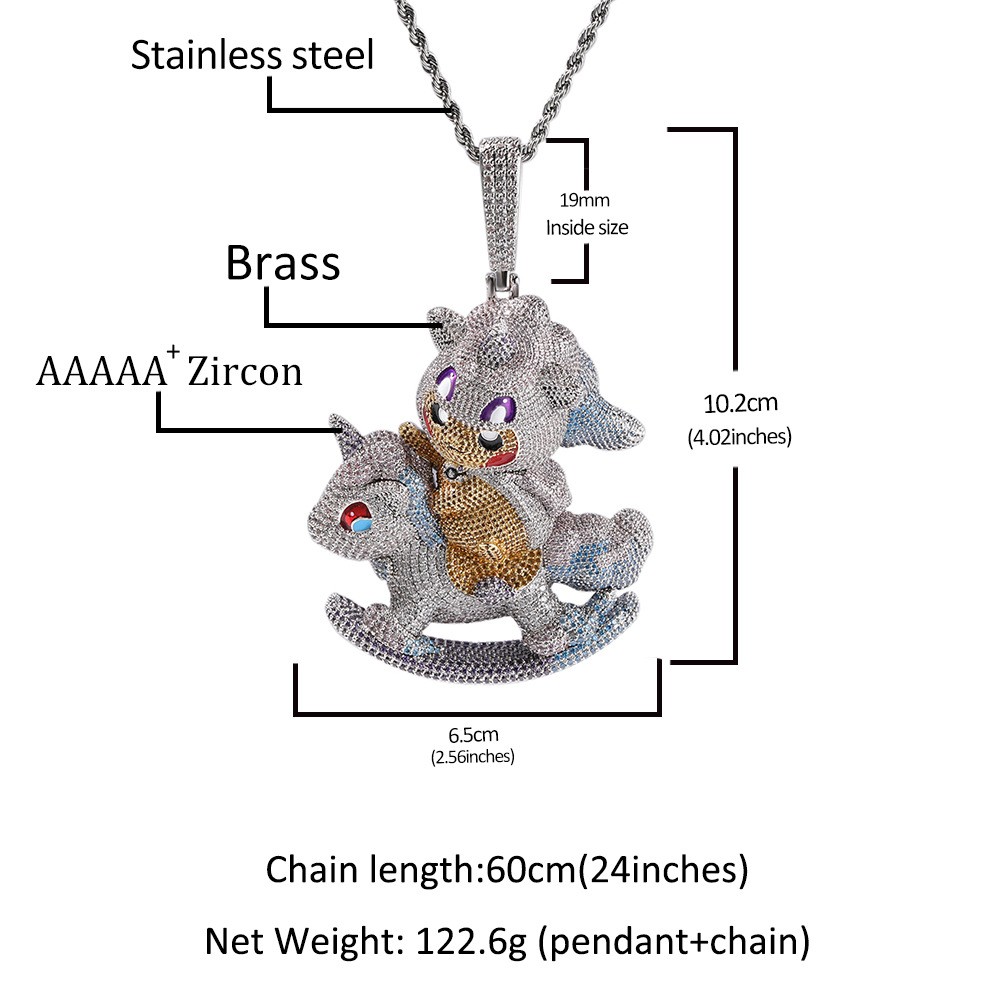 Hip Hop Cute Pendant Necklace 5A Zirconas 18K Gold Plated Women Men Jewelry Gift
