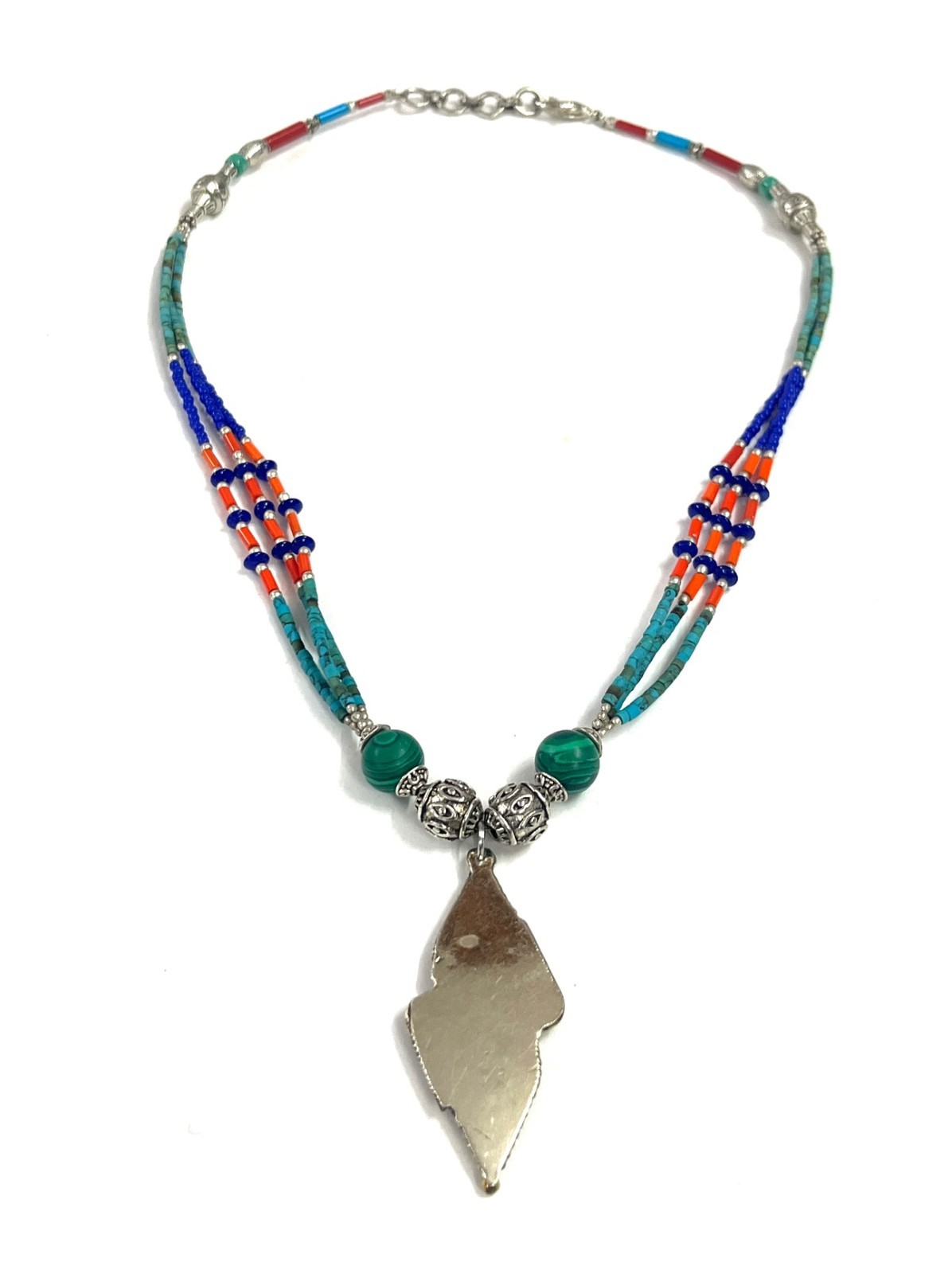 Turquoise Lapis Coral Gemstone Tibetan Statement Necklace Jewelry, 18 Inc Adjs