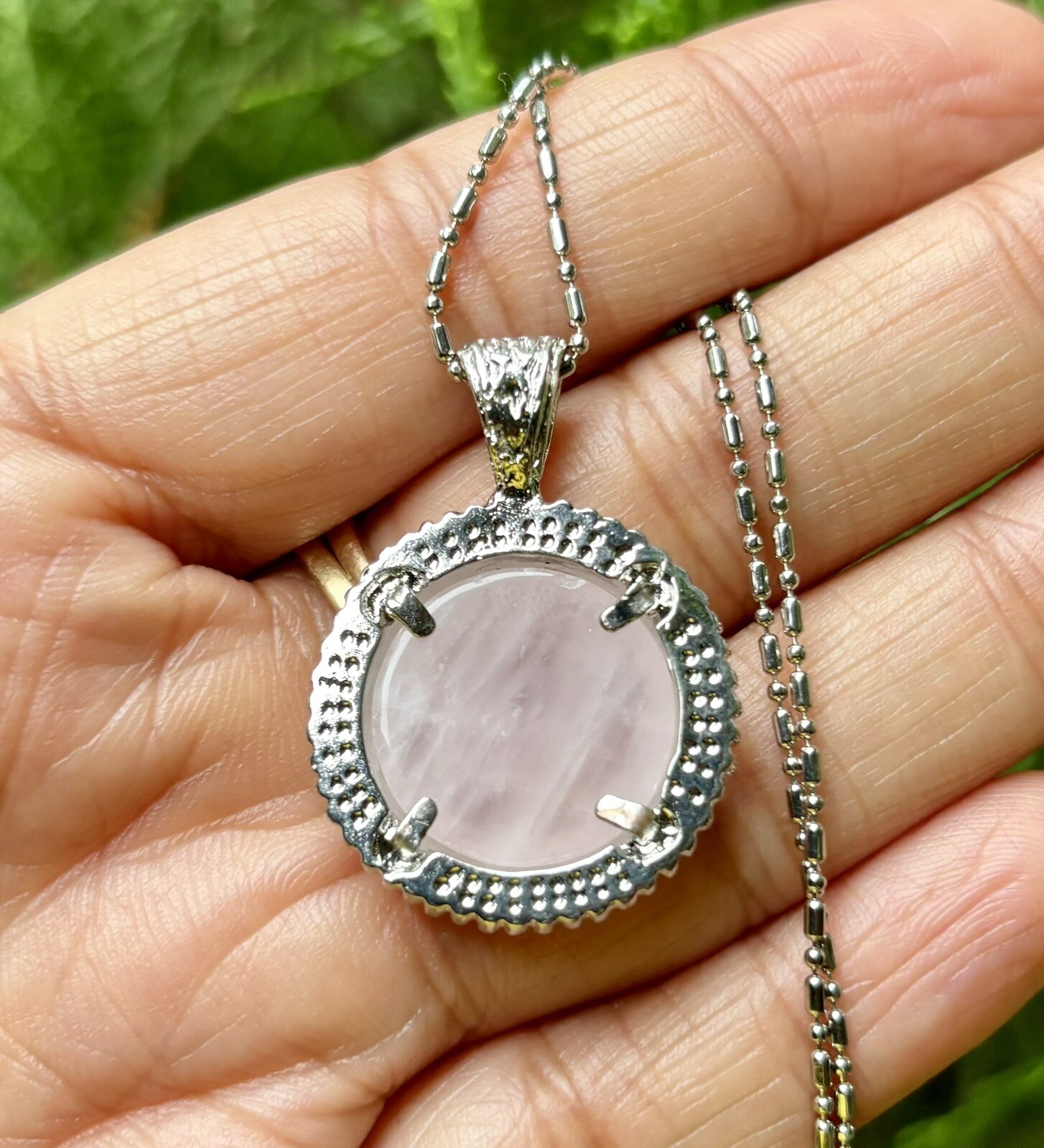 White Gold Filled Pink Rose Quartz Fashion Pendant Locket FREE ASSORTED CHAIN #4