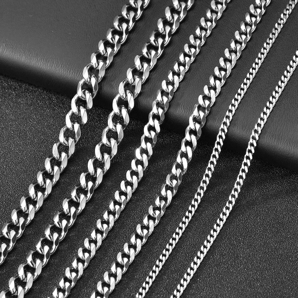 Stainless Steel Silver Cuban Link Chain Necklace Men Women Curb Heavy Choker Gif