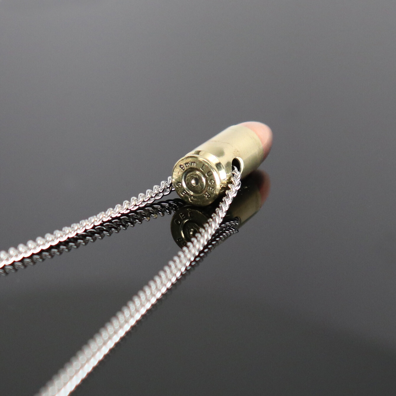 9mm Luger Bullet Jewelry Necklace Hand Polished Brass and Copper Finish NK-691