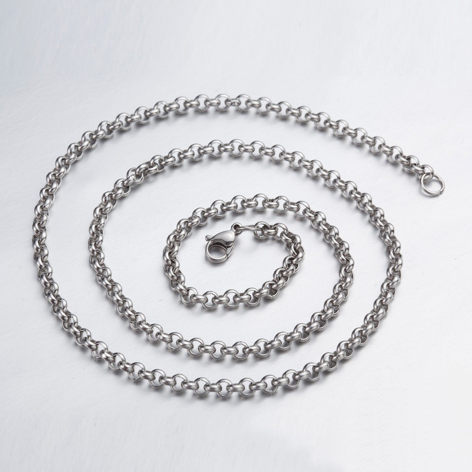 2 mm-4.5 mm 16″-50″ Silver Stainless Steel Rolo Necklace Chain HN7 USA Seller