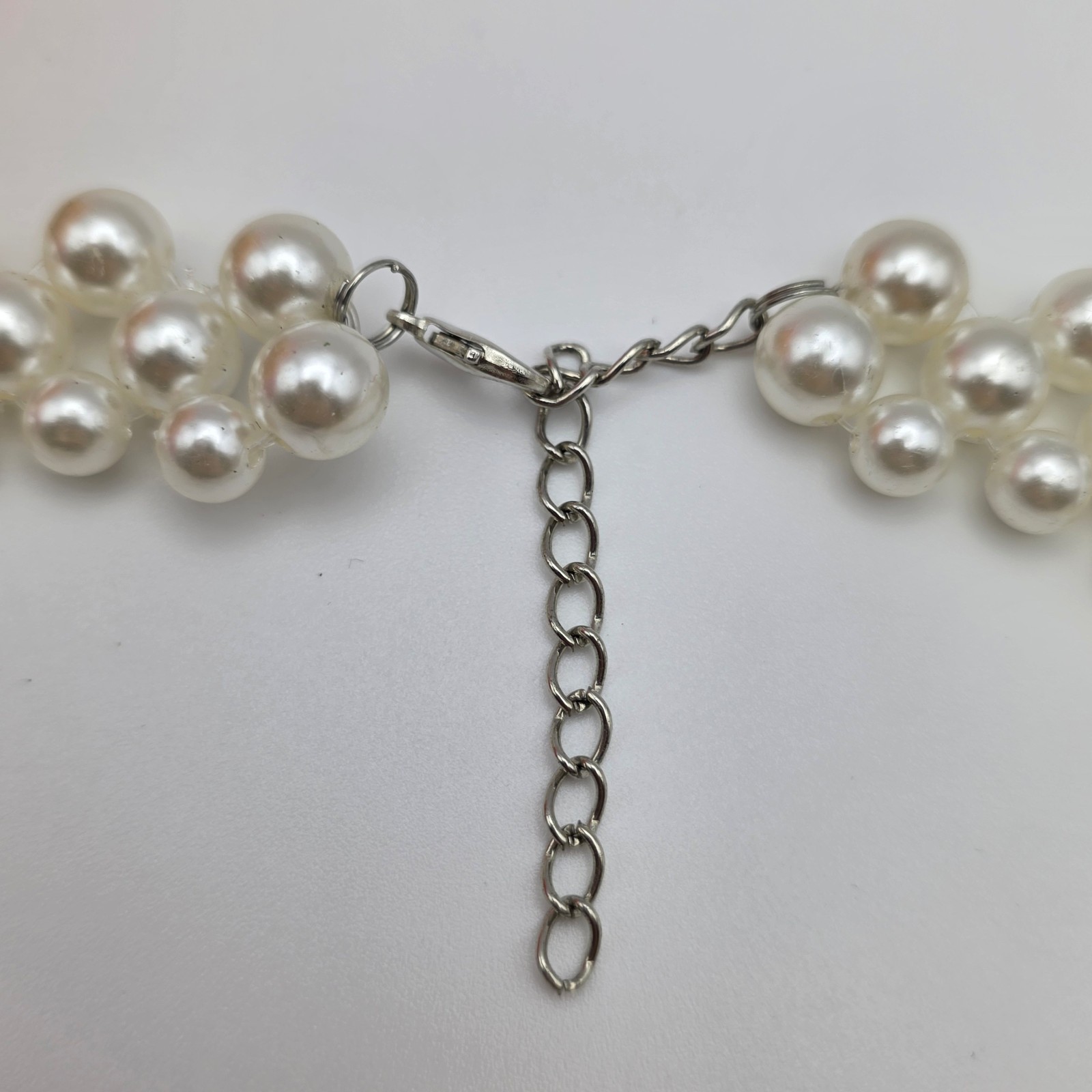 White Faux Pearl Clear Acrylic Waterfall Bib Statement Necklace 19 In