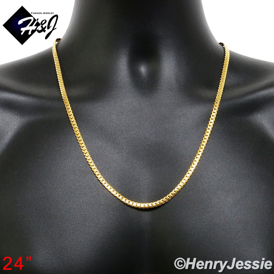 16″-40″MEN Stainless Steel 4mm Gold Plated Miami Cuban Curb Chain Necklace*GN155