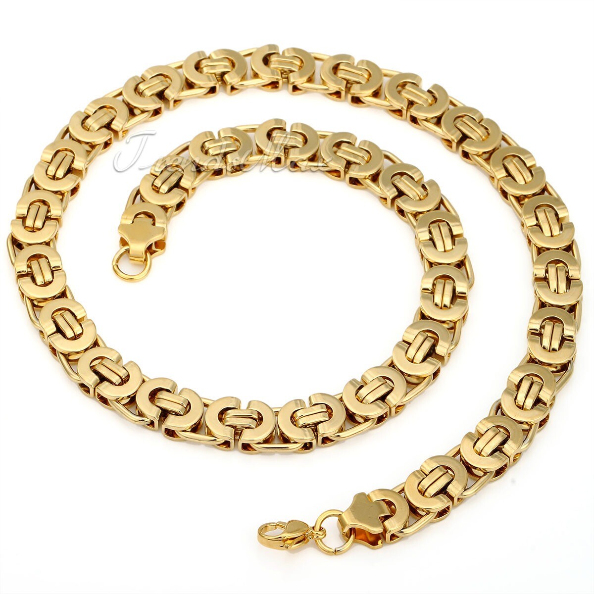 11mm Mens Boys Chain Gold Plated Flat Byzantine Stainless Steel Necklace 18-30″
