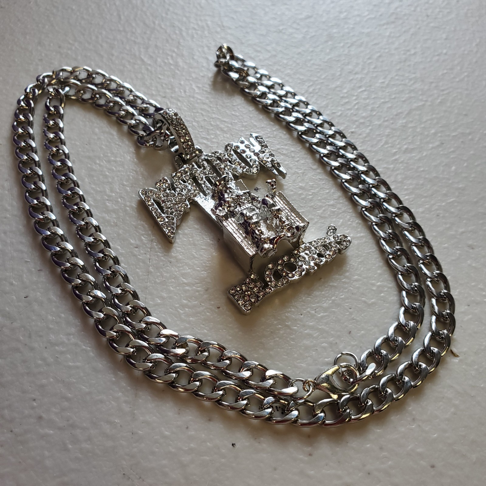 DEATH ROW Silver Color Cuban Link Chain Necklace with Pendant. US Seller