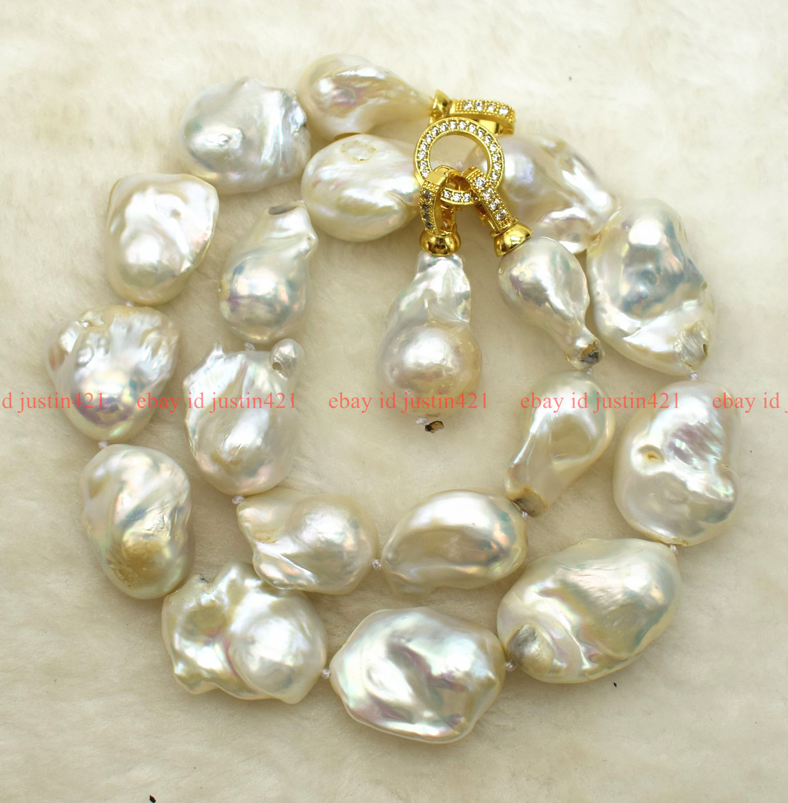 Huge 15x20mm Natural White Baroque Freshwater Cultured Pearl Pendant Necklace