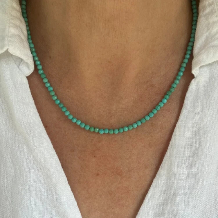 Natural 3mm Turquoise Beaded Choker Necklace Reiki Healing Energy Gift for Women