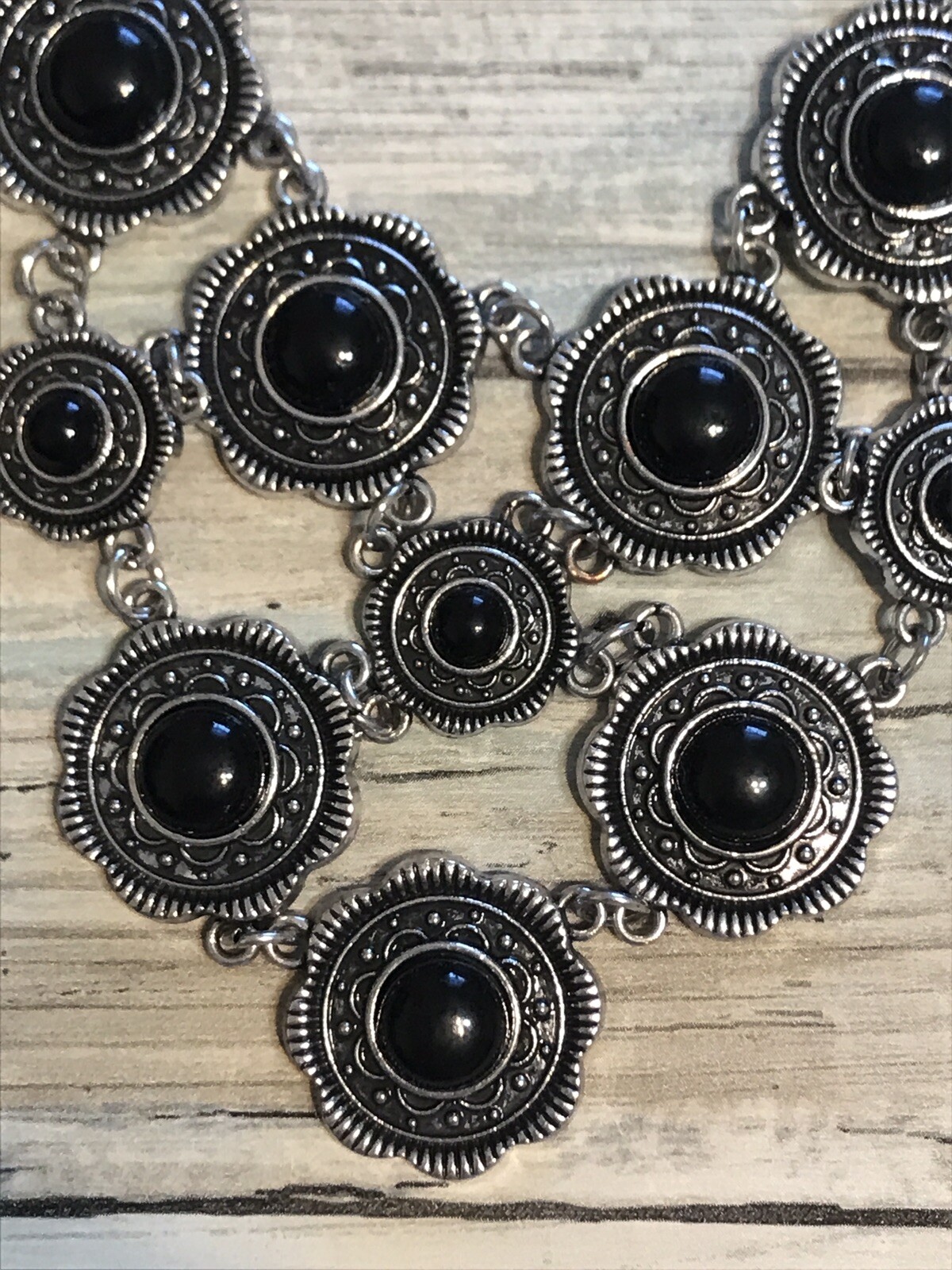 Lot Necklaces Earrings Silver Tone Chain Black Pendant Flowers Purple Set