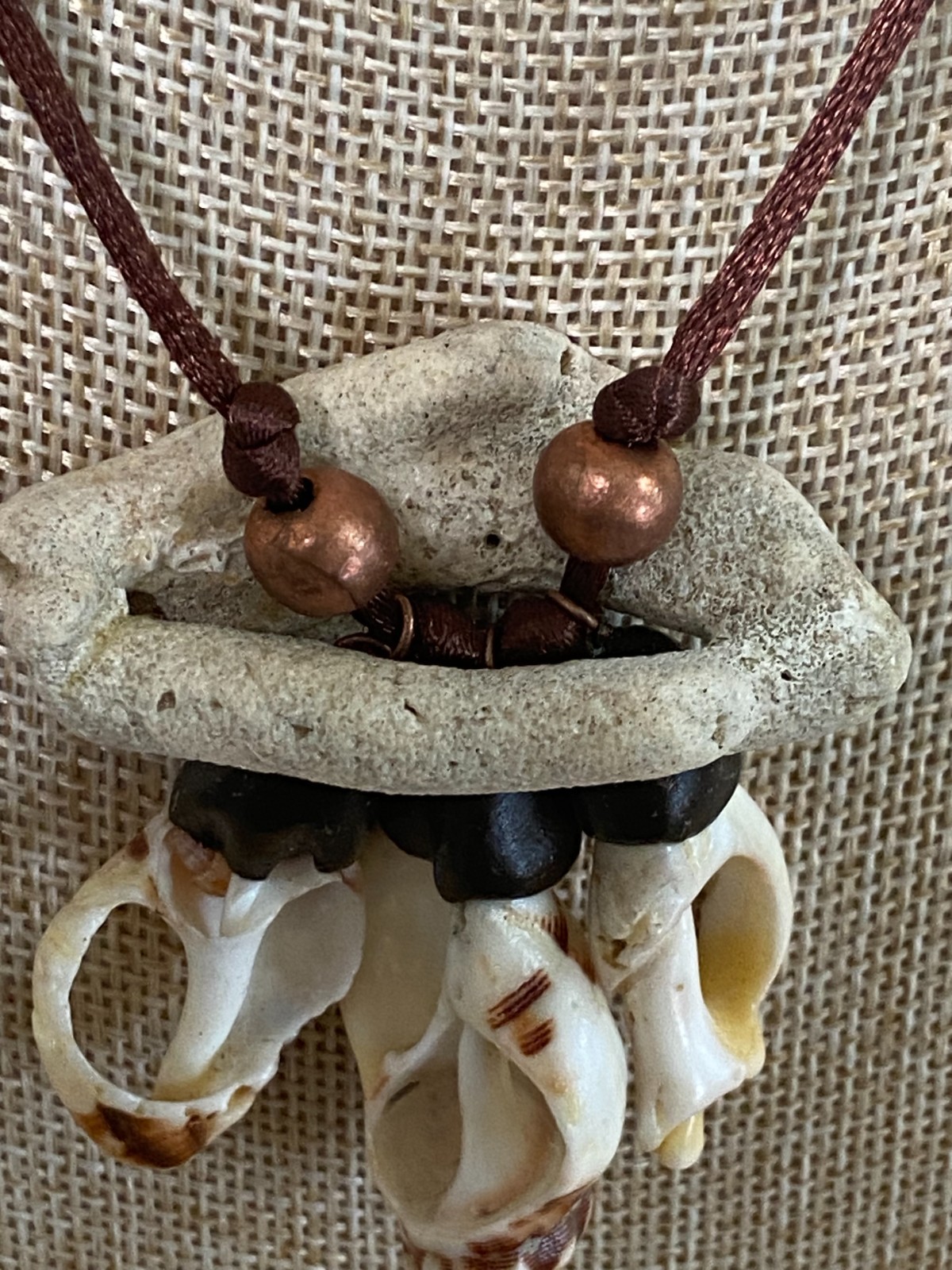 Handcrafted Coastal Coral and Shell Pendant Necklace with Copper Accent