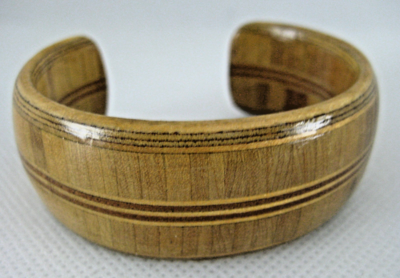 Wood Cuff Bracelet Brown Woodgrain Bands Stripes Lightweight Vintage