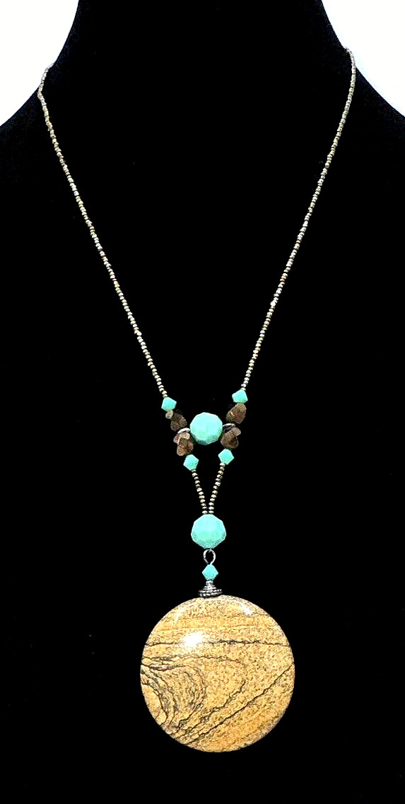Jasper & Glass Bead Necklace Earrings Set Nickel Lead Free Made In USA Southwest