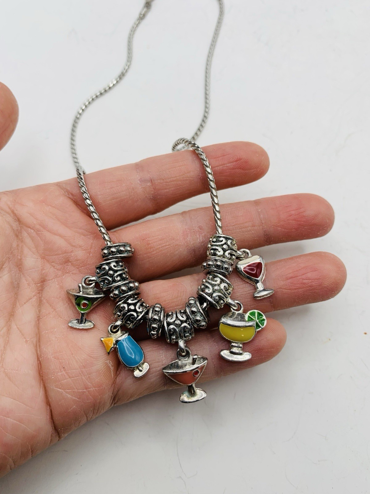 Fun Flirty Colorful Enamel Cocktails Margaritas Summer Drinks Charm 18” Necklace