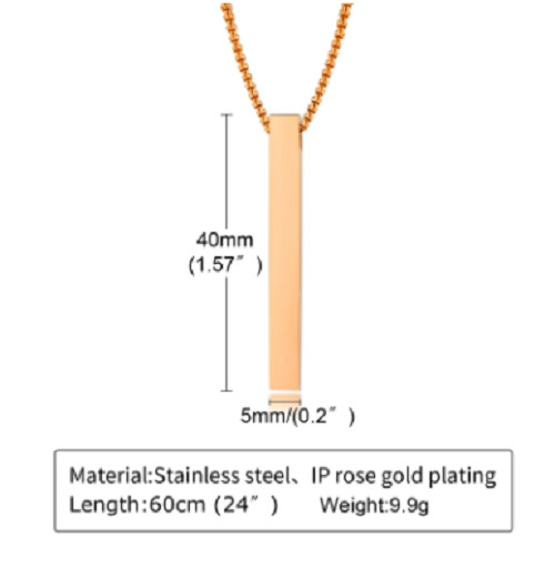 Waterproof Pillar Necklaces for Men Women,Stainless Steel Rectangle Vertical Bar