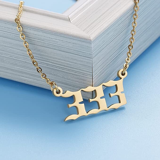 Gold 333 Angel Number Necklace, Jewelry Charms Minimalist Stainless Steel