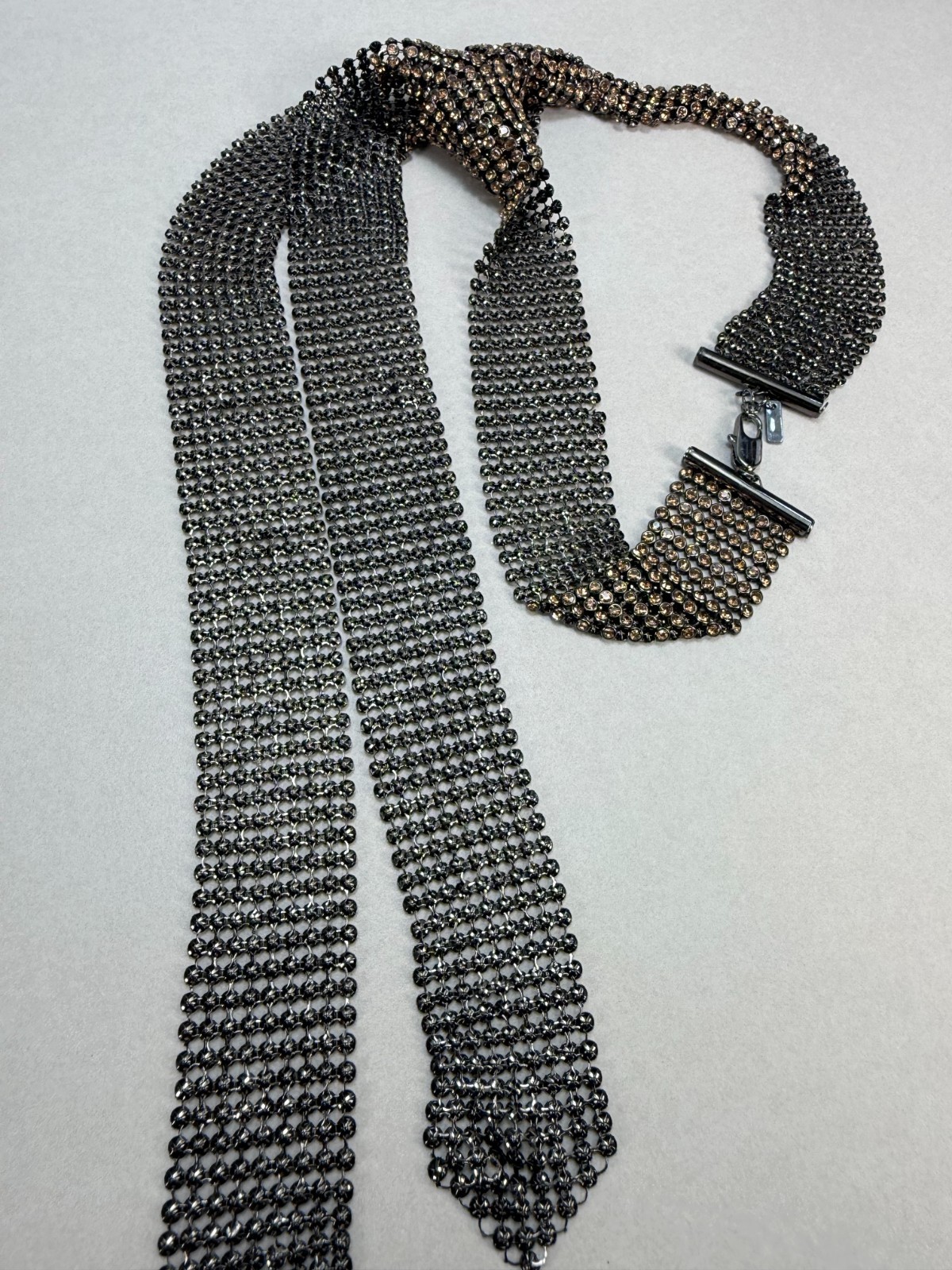 ZARA NWOT Bronze Crystal Rhinestone Necktie Statement Necklace Runway Glam