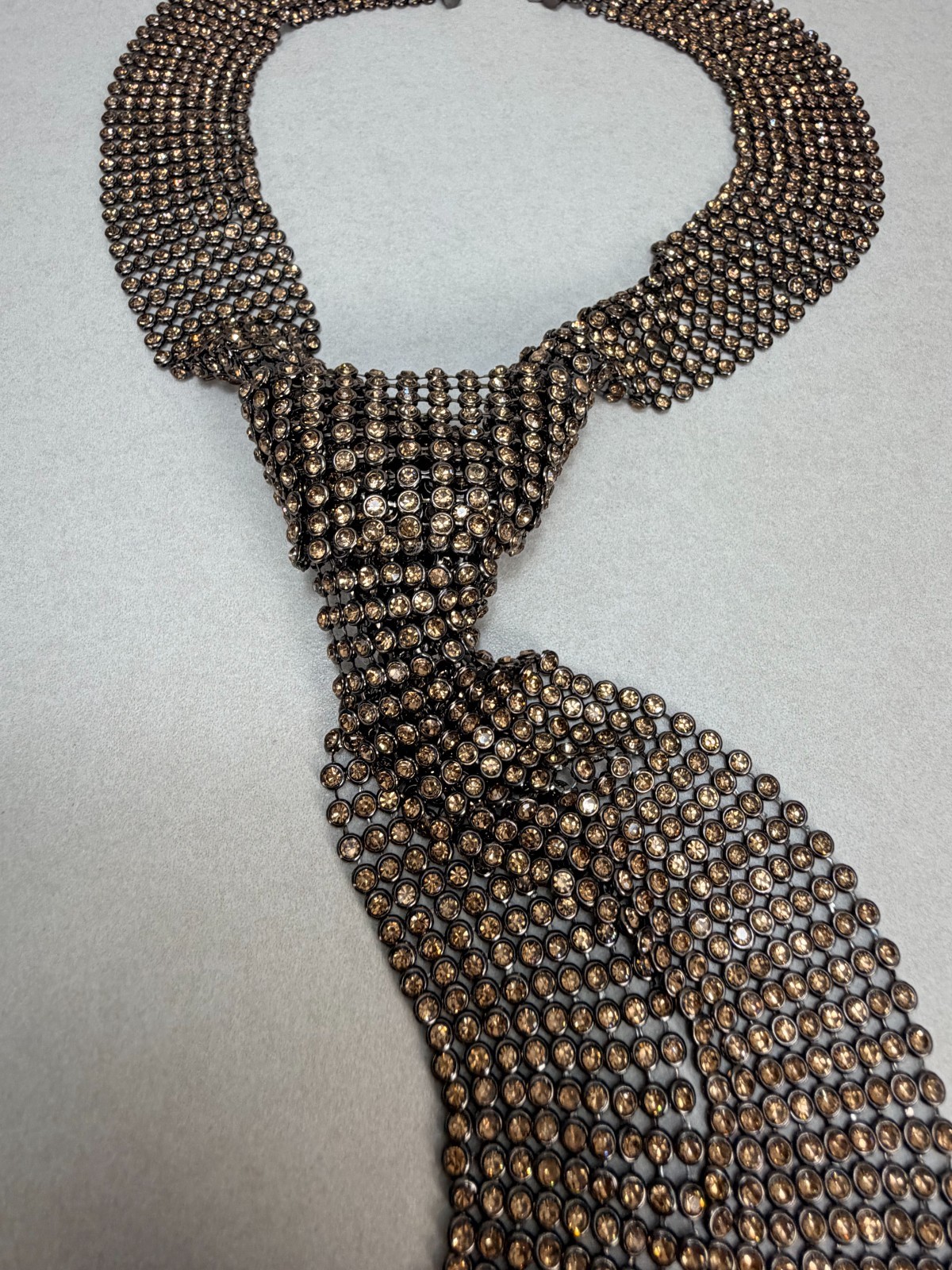 ZARA NWOT Bronze Crystal Rhinestone Necktie Statement Necklace Runway Glam