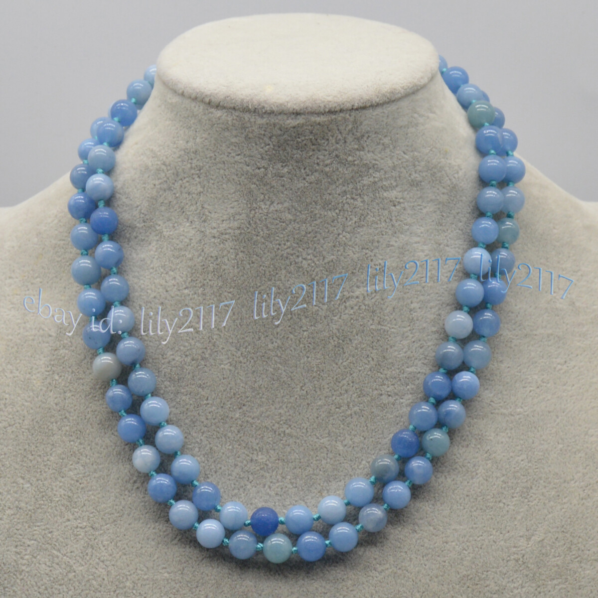 8mm Natural Blue Aquamarine Gemstone Smooth Round Beads Necklace 16-56”