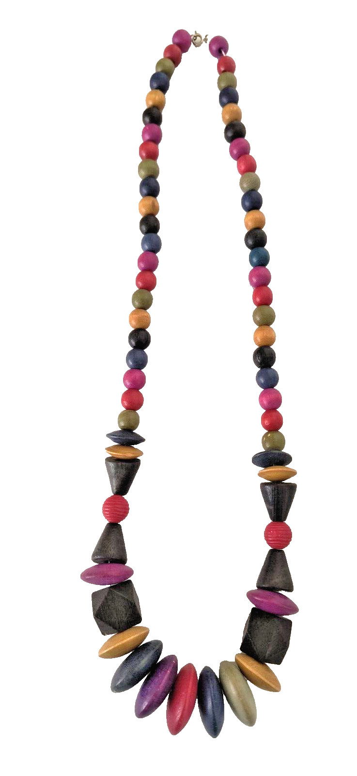 Women’s Statement Necklace Multicolor Wooden Beads Assorted Sizes 15 in drop