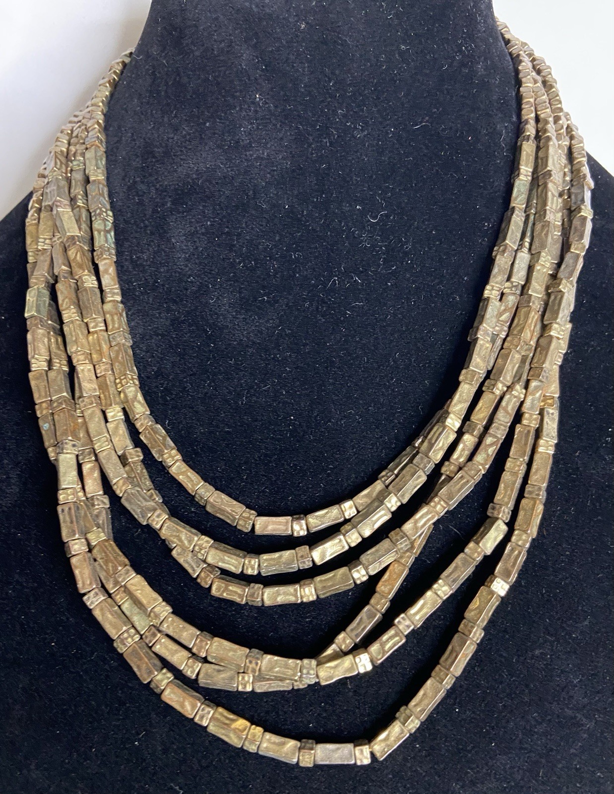 Chico’s Multi Strand Necklace Textured Gold Tone Bar Beads
