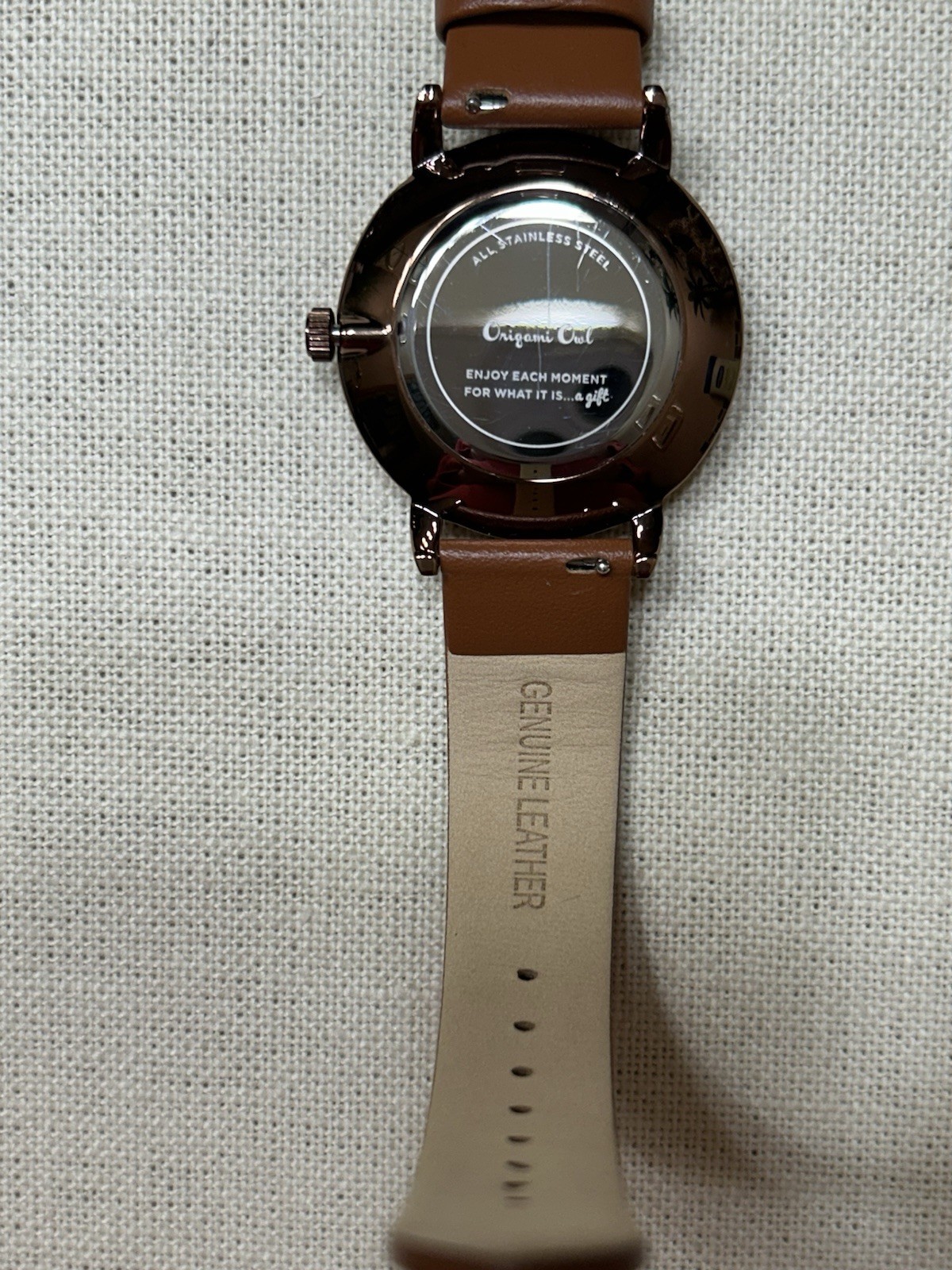 Origami Owl LK5010 Signature Chocolate Watch Metallic Crystals/Leather Band”New”