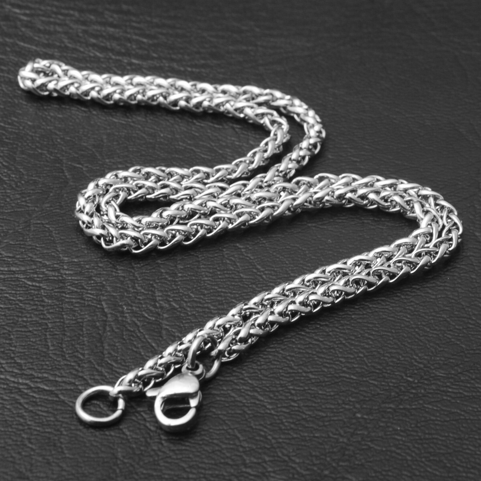 Wholesale Price Stainless Steel Silver Wheat Braided Chain Necklace Men’s Gift