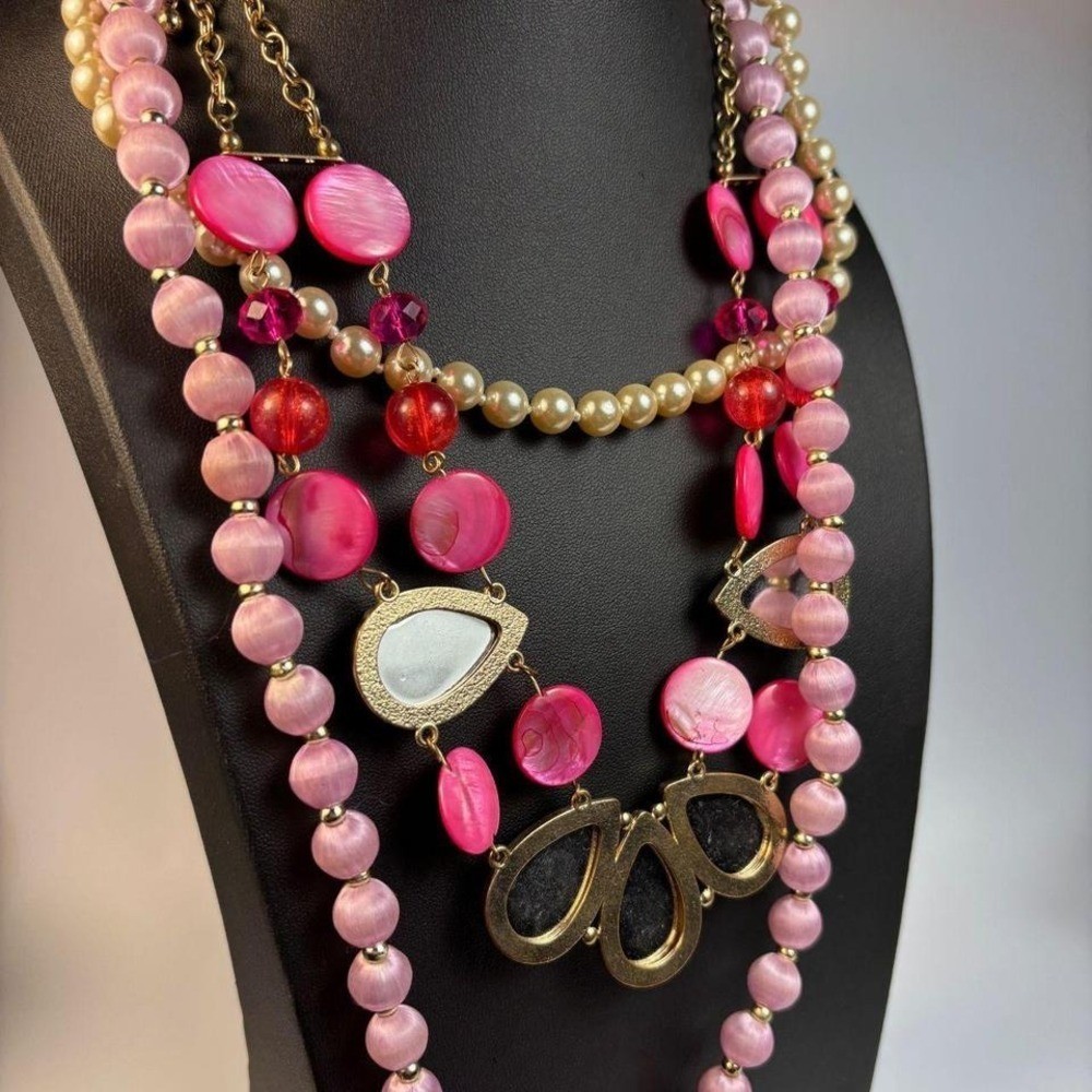 Glam necklace collection with pearl, pink, and gold tone