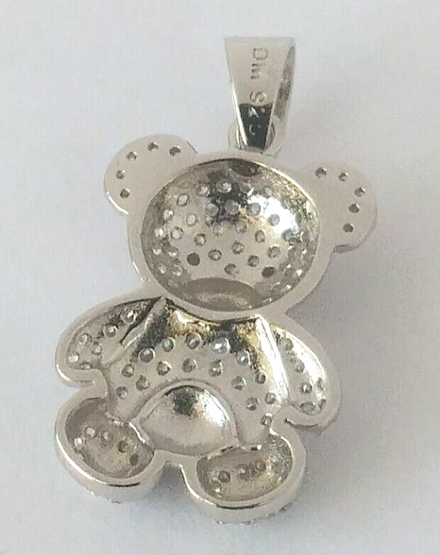 925 Sterling Silver Pendant Iced Teddy Bear cubic zirconia CZ’s MEDIUM 26X12MM