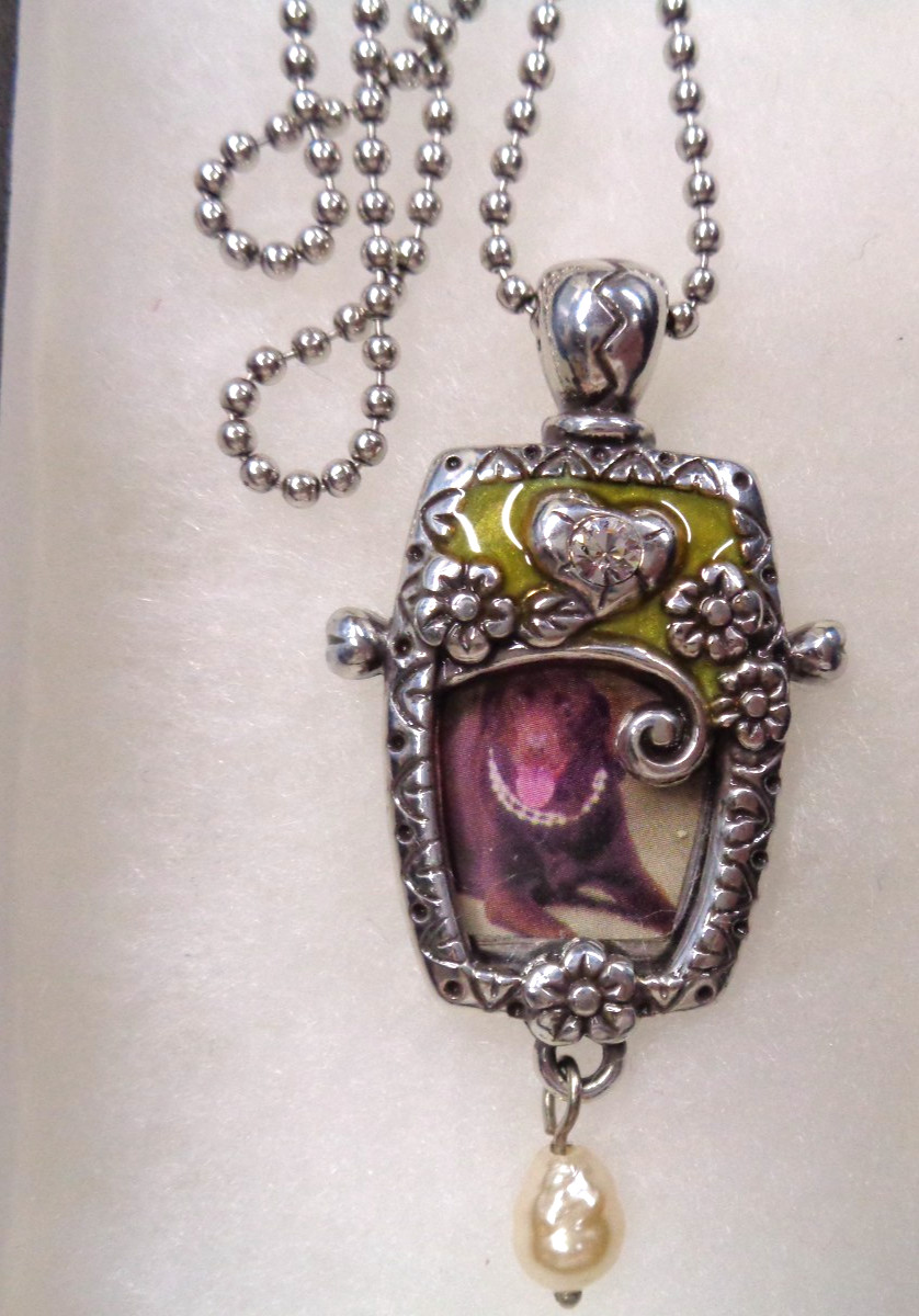 36″ BRIGHTON Enamel JOY HEART Photo Picture Frame Cameo Long Necklace BR50A0