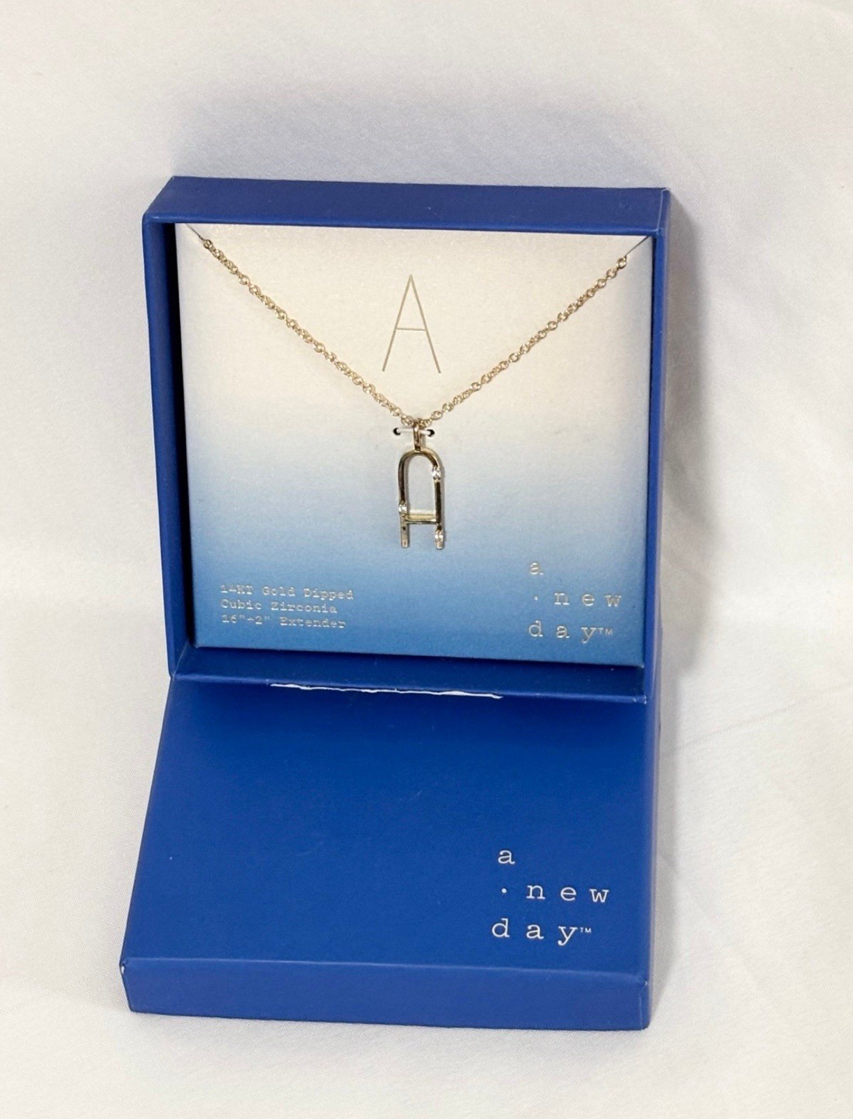 14K Gold Dipped ‘A’ Initial Necklace with Cubic Zirconia – a new day – NIB