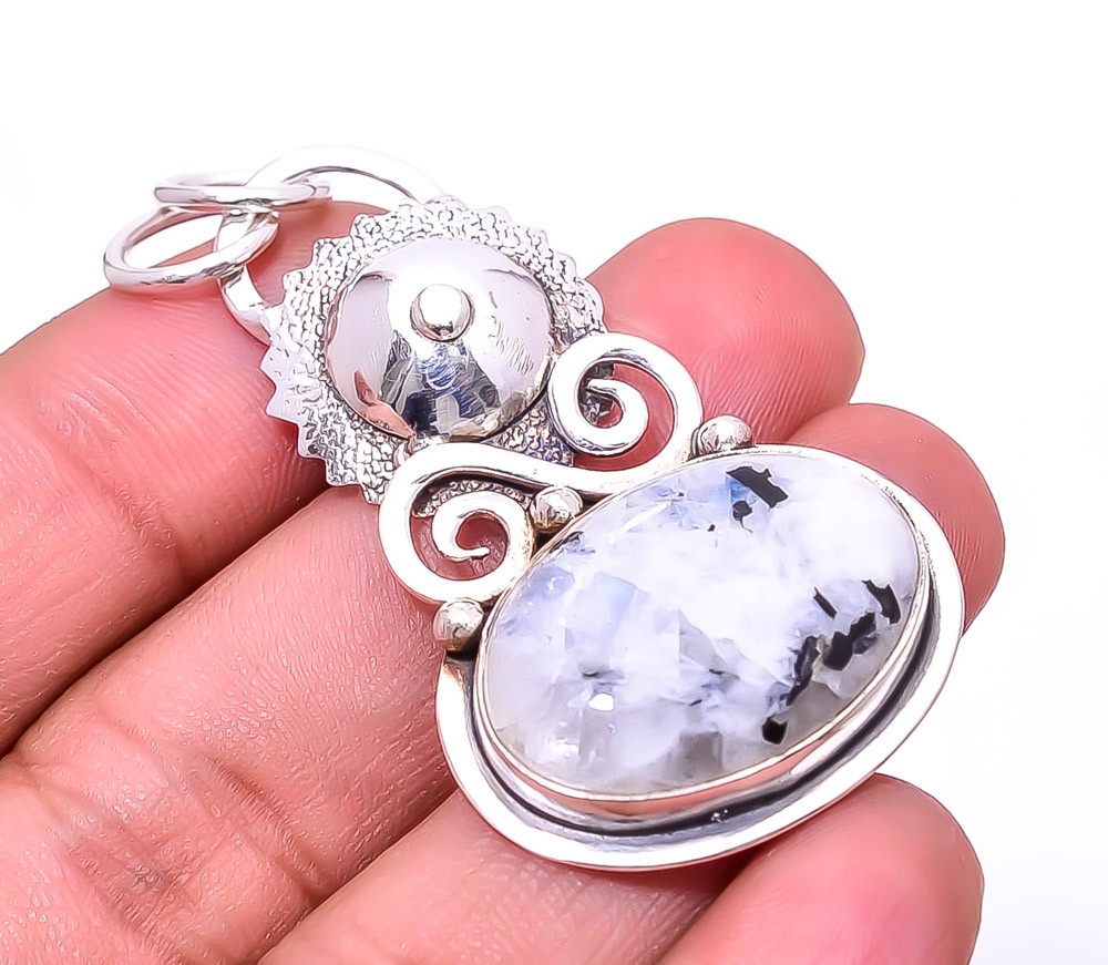 Rainbow Moonstone Designer Handmade 925 Sterling Silver Pendant 2.03″ P_9412_152
