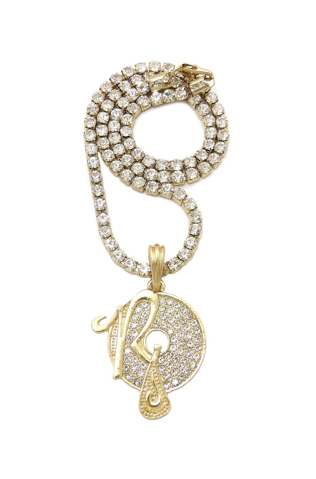 Iced Gold Plated Alloy ROCAFELLA Pendant & 16″ 18″ 20″ Rhinestone Chain Necklace