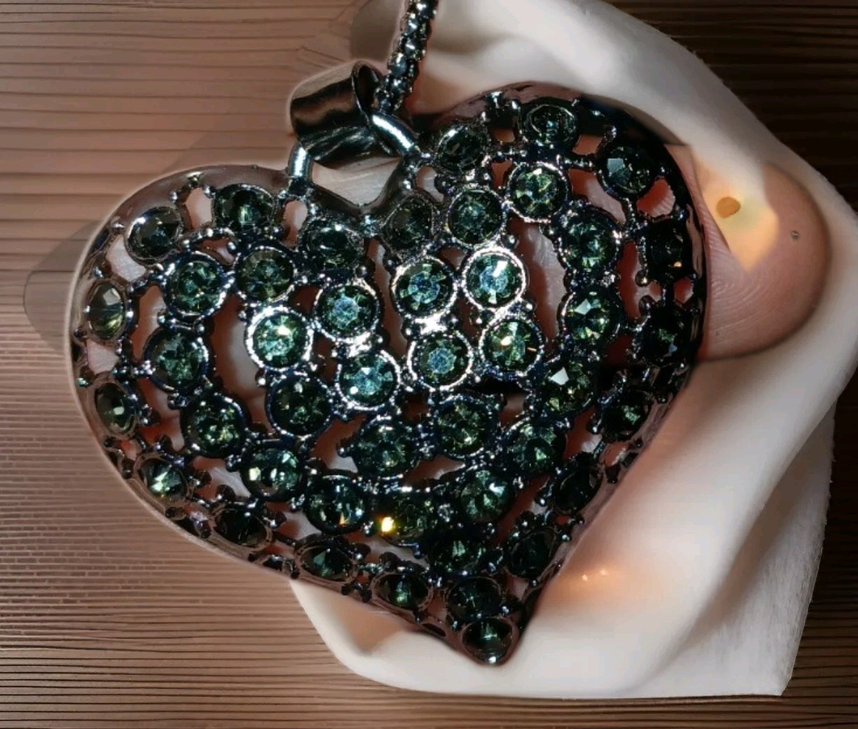 2.5″ Black Crystal Heart Shaped Pendant 24 ” Black Chain. New!! Goth, Midevil