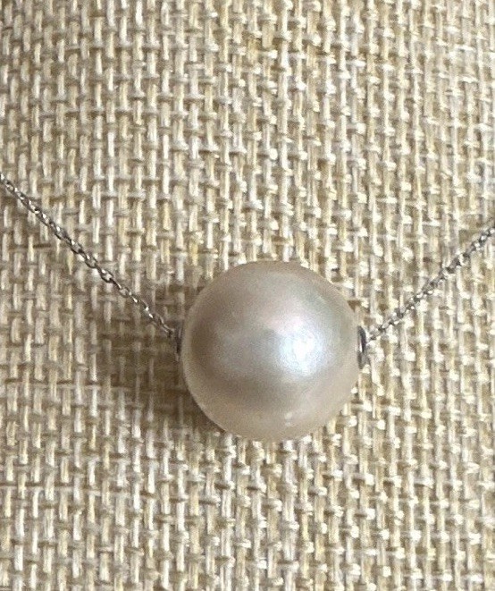 15mm Champagne Round Floating Edison Pearl Pendant Silver 925 Chain Necklace