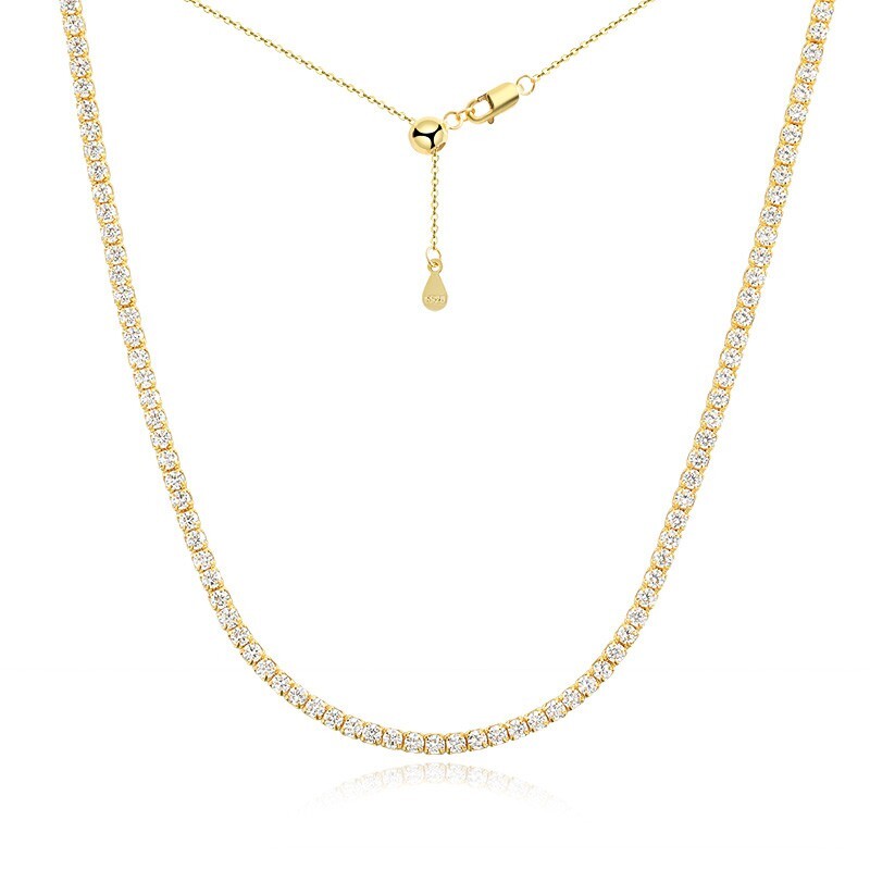 2mm Real Moissanite Tennis Chain Necklace 925 Sterling Silver Adjustable Choker