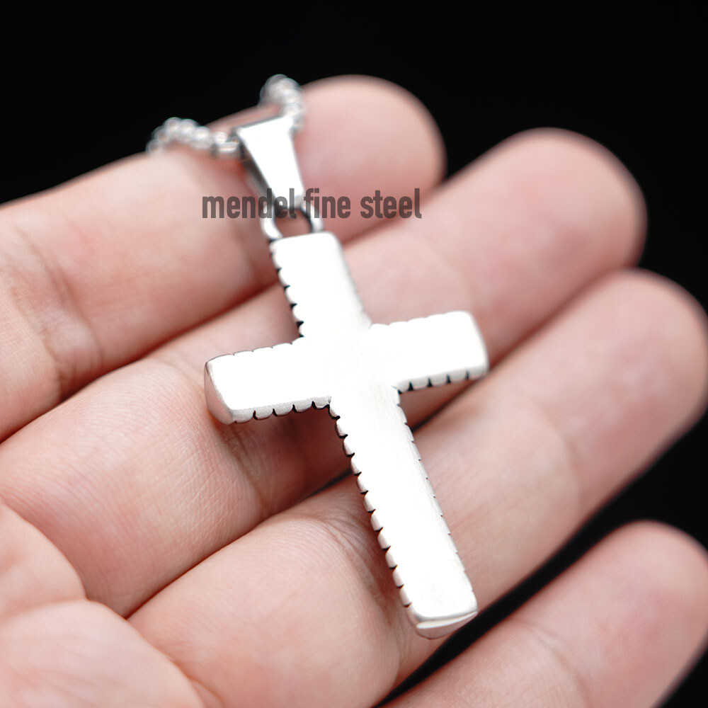 MENDEL Stainless Steel Mens Boys Christian Small Cross Pendant Necklace For Men