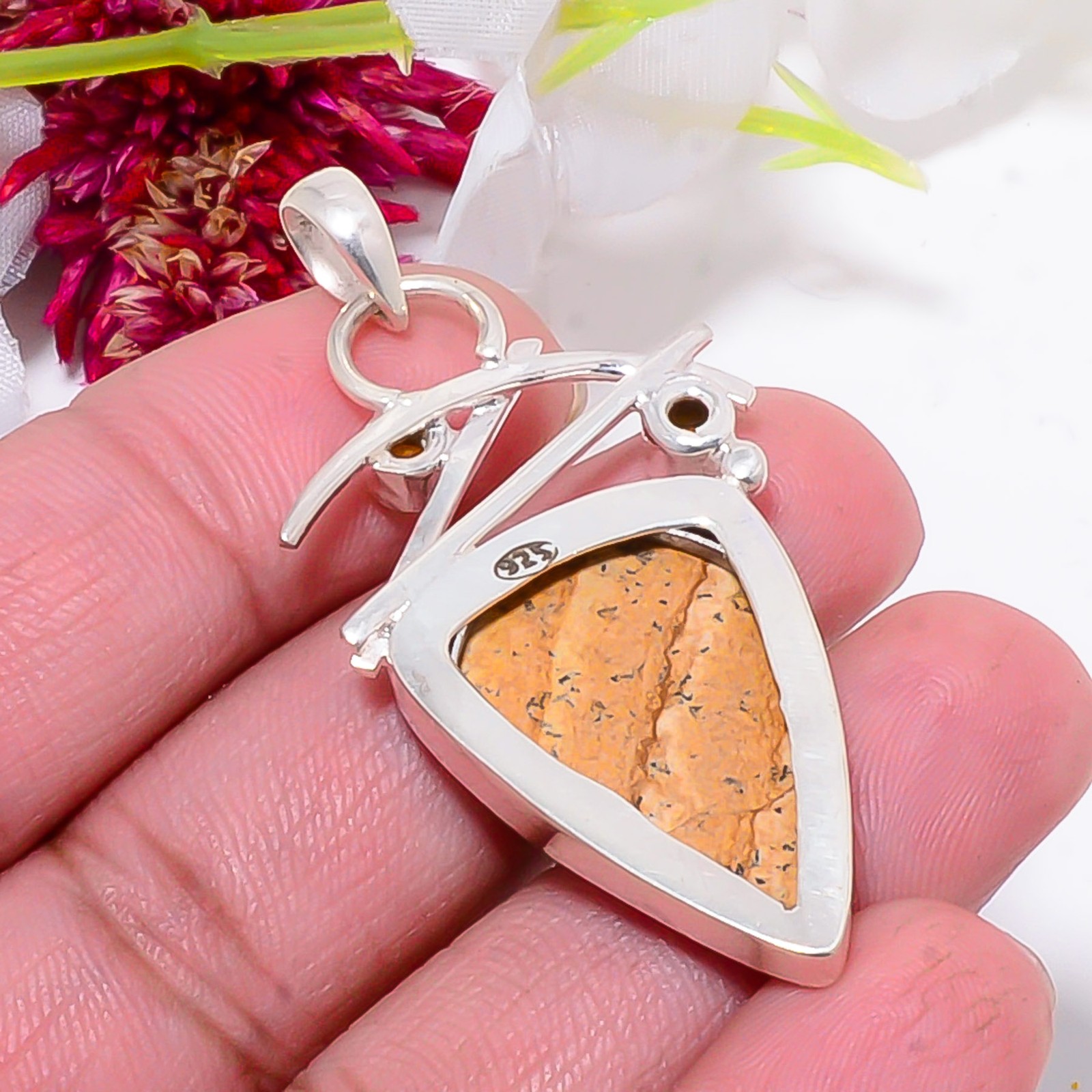 Picture Jasper – Oregon & Citrine 925 Sterling Silver Pendant 2.15″ sku12