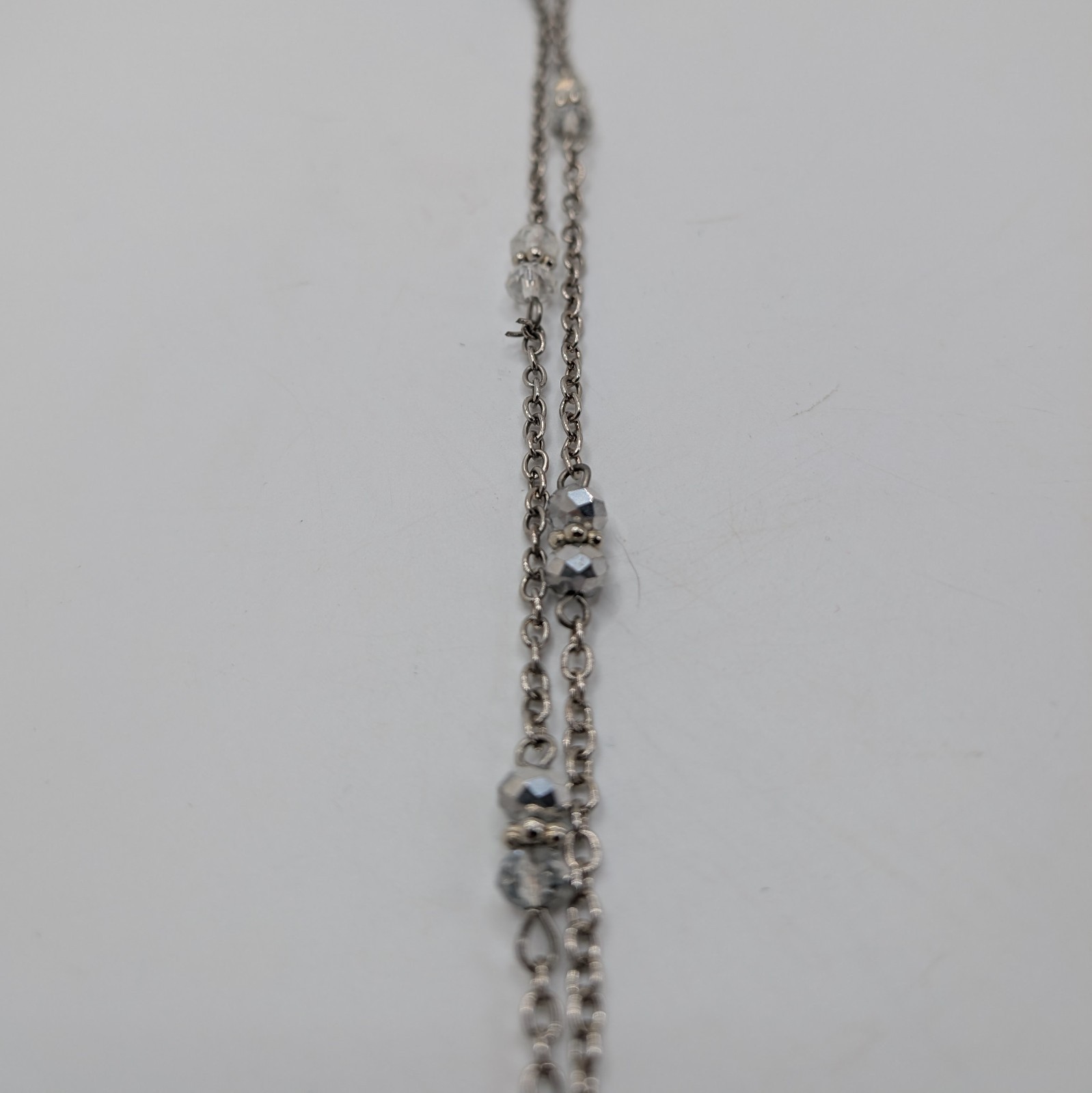 Long Silver Tone Necklace /w Tassel White Grey Black Ombre Beaded