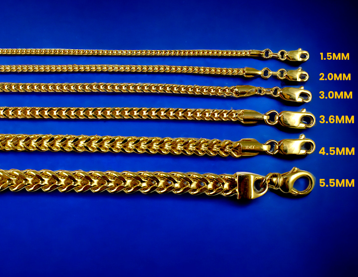 10K Yellow Gold Franco Box Square Necklace Bracelet Chain Real 2mm-7mm 7″-30″
