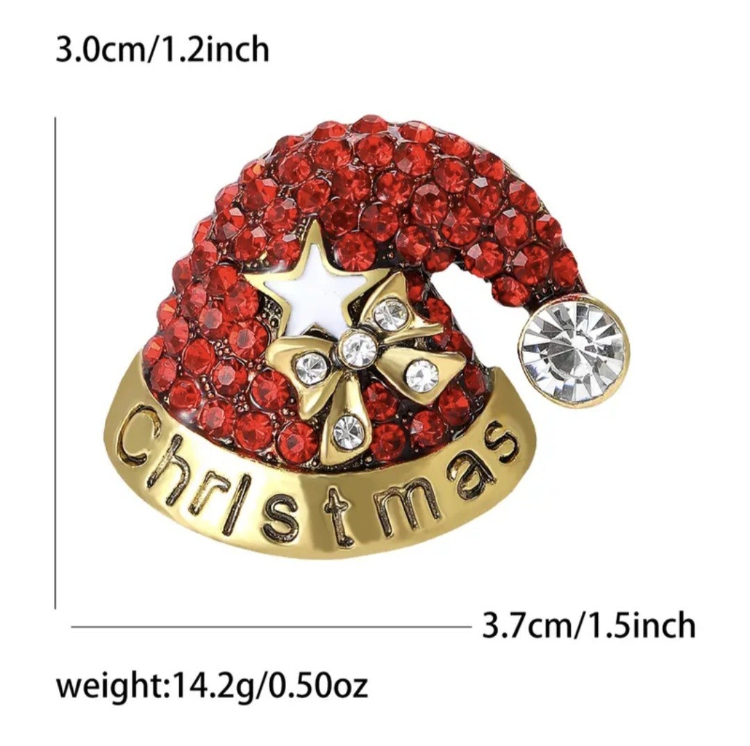3D BETSEY JOHNSON CHRISTMAS CRYSTAL SANTA HAT STAR PENDANT NECKLACE BOX INCLUDED
