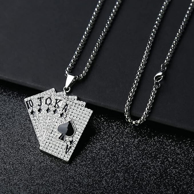 Poker Straight Flush Pendant Titanium Steel Necklace with Chain Decor Accessory