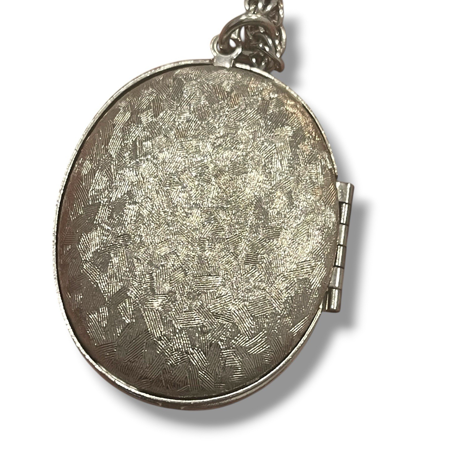 Porcelain Photo Locket Necklace Anemone Wildflowers Vtg 24” Chain Silver Tone
