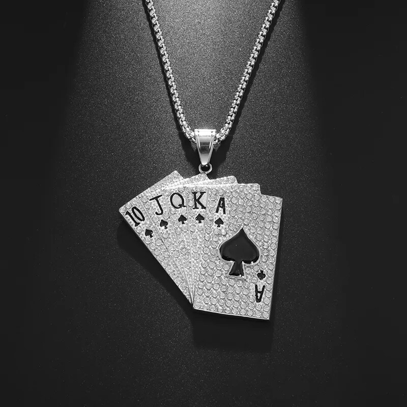 Fashion Jewelry Gold Or Silver Poker Royal Flush Pendant Necklace 555