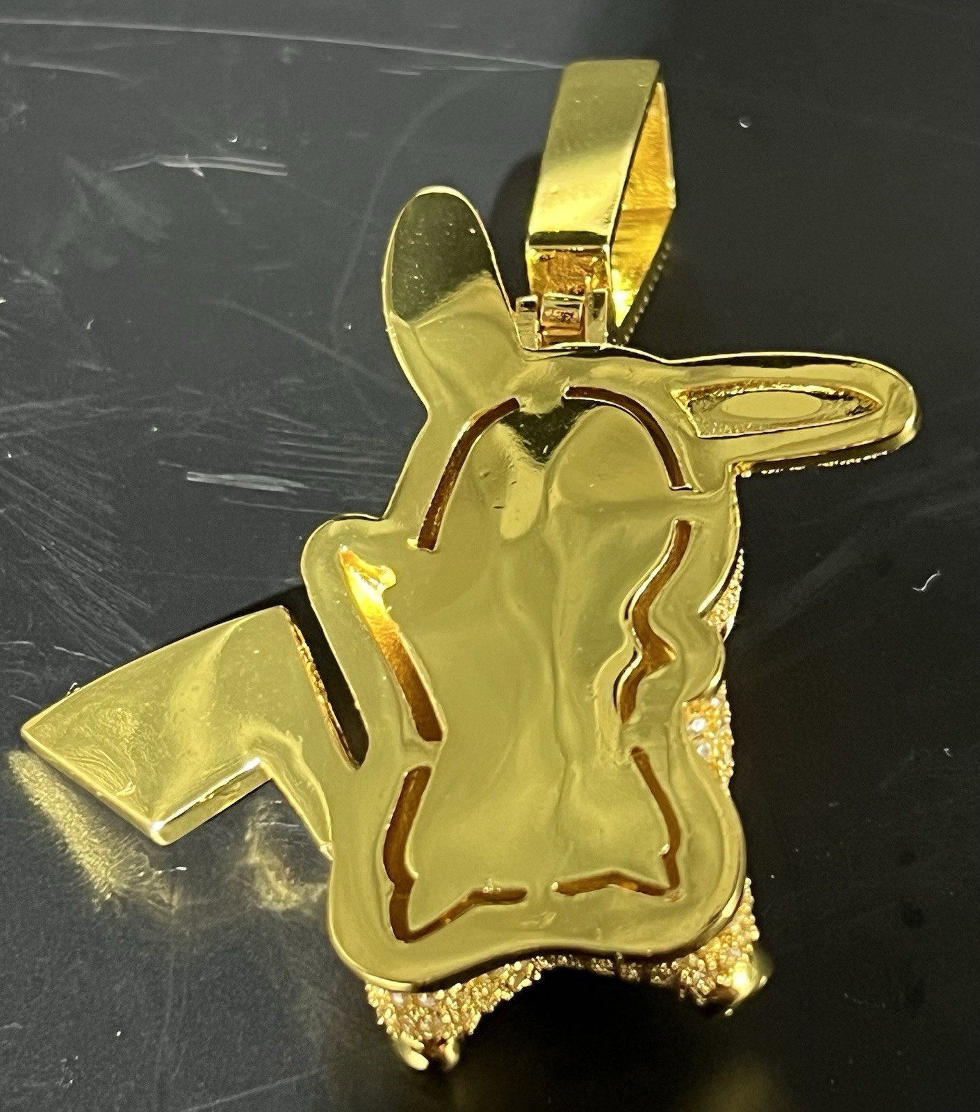 Gold 14k plated over stainless steel with 5A CZ iced out Pikachu Pendant