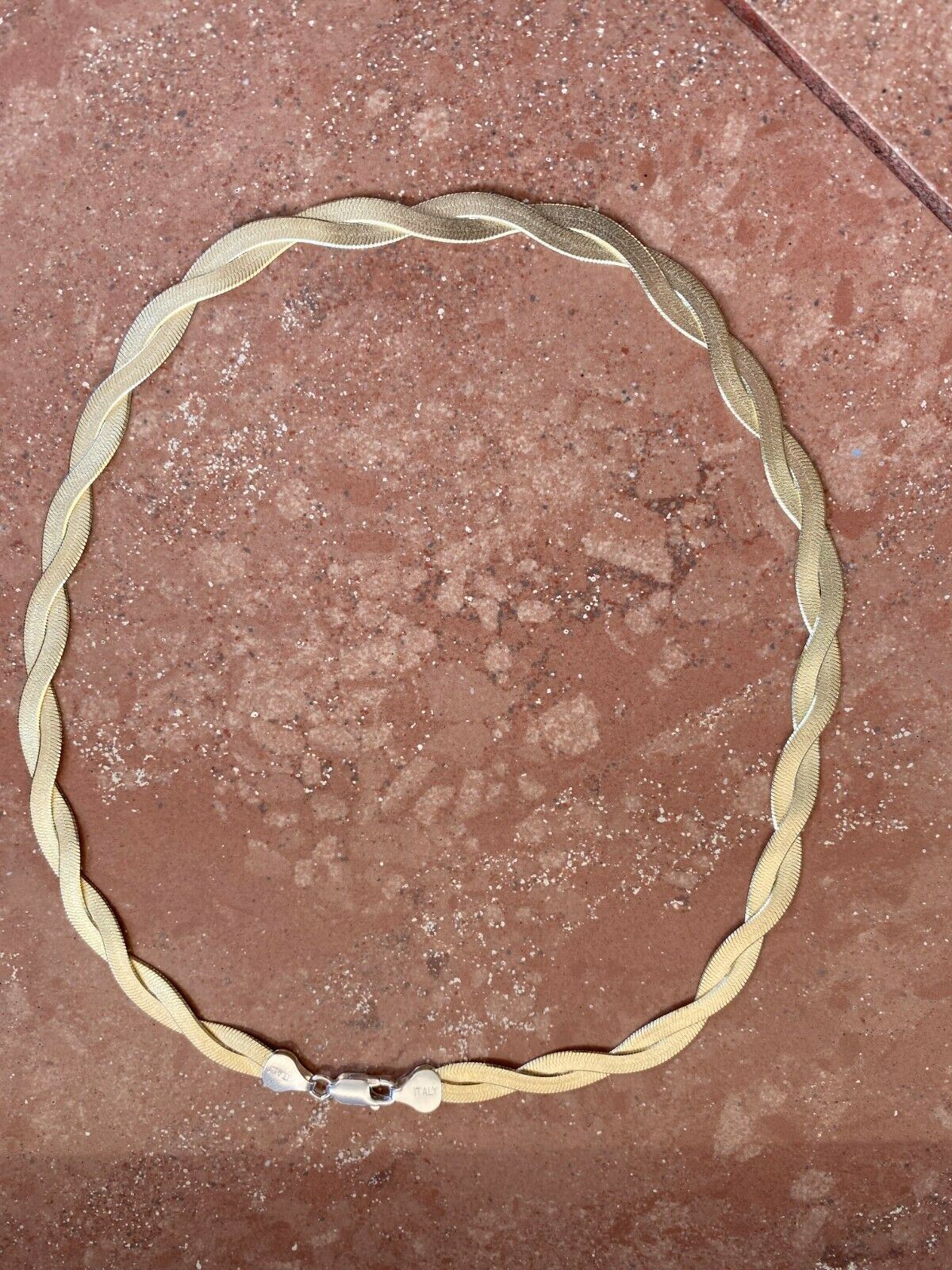 14k Gold Plated Solid 925 Silver Twisted Braided Herringbone Necklace 16-20″