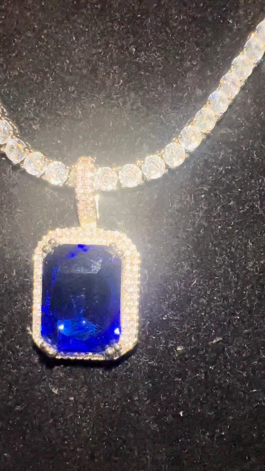 BLUE RUBY Sapphire Pendant Tennis 75.8ct Lab Sim Gem Diamond Chain Necklace