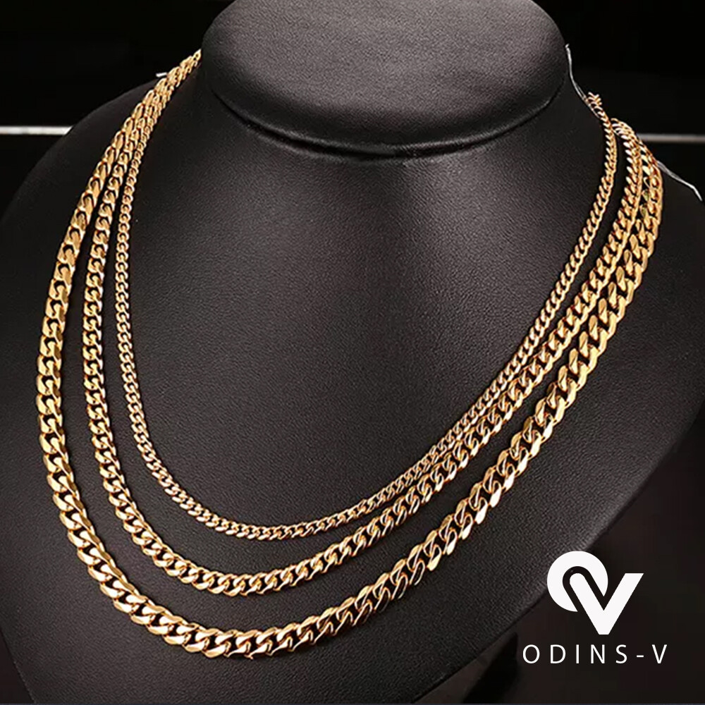 Mens Womens Chain Silver Gold Black Cuban Link Necklace 3mm 5mm 7mm 9mm 11mm 15m