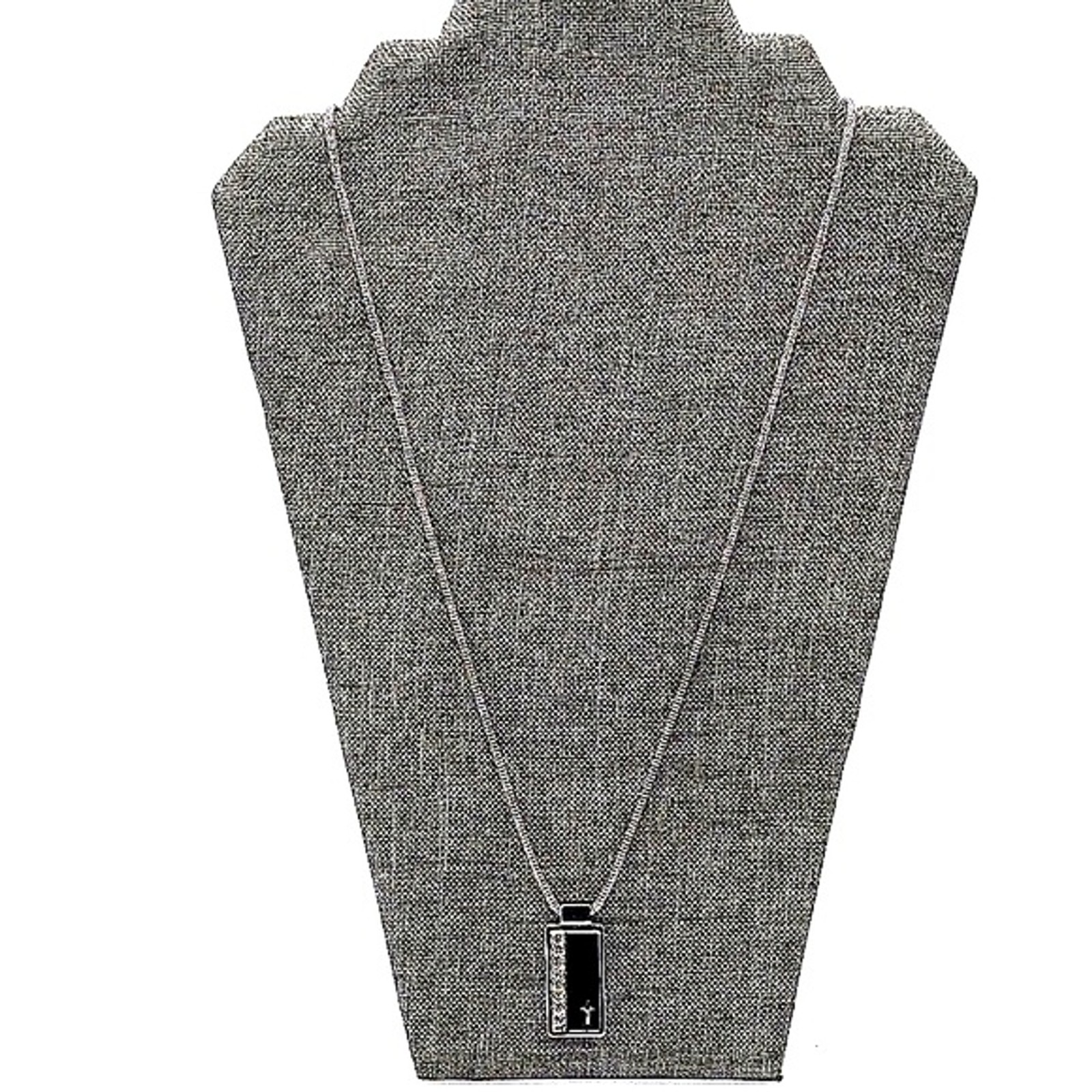 GUESS 24″ Cross Dog Tag Bling Cubic Zirconia Crystal Necklace in Black & Silver